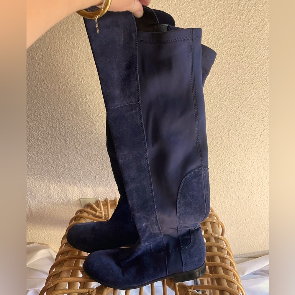 Franco Sarto navy blue suede leather over the knee boots. Size 8.
